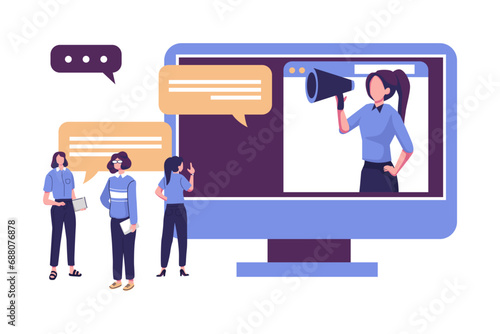 collective thinking and brainstorming, company information analytics, employee agitation flat illustration