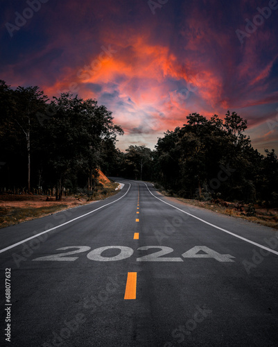 new year 2024 a road leading forward. the idea of a new beginning business, strategy start up, and the journey into the future. photo