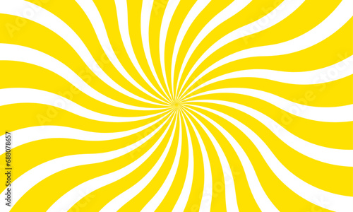 Vortex burst. Sunray yellow background. Sunburst retro vector with copyspace. Twist style.