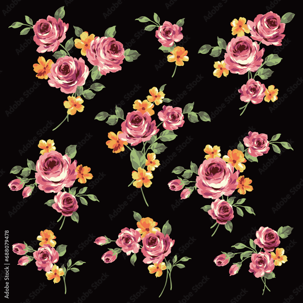 A collection of rose materials ideal for textile design, A collection of rose materials ideal for textile design,