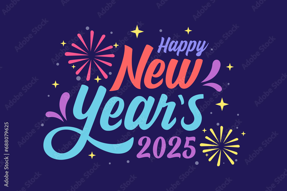 New year day background with star pattern and typography of happy new years 2025 text . Vector