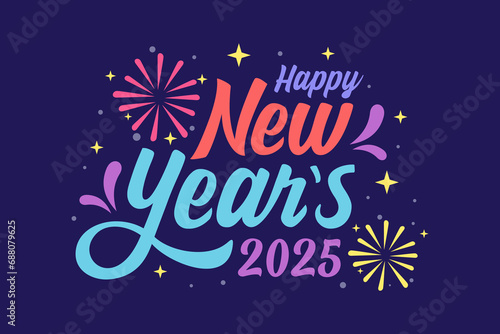 New year day background with star pattern and typography of happy new years 2025 text . Vector illustration. Wallpaper, flyers, invitation, posters, brochure, banners.