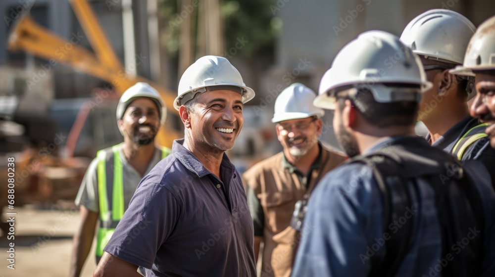Portrait of engineer man smiling in diverse group of team on construction site. Portrait of engineer man smiling in diverse group of team on construction site.