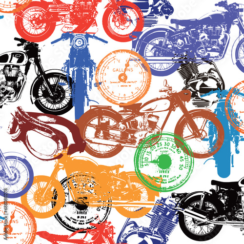 An old motorcycle with an impressive pattern,