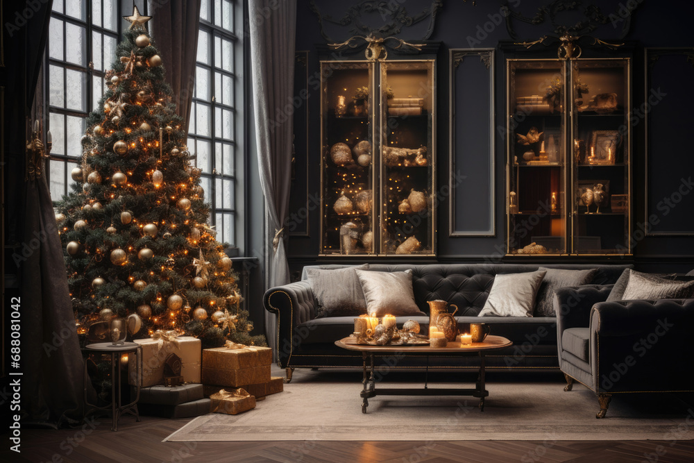 Decorated Christmas living room