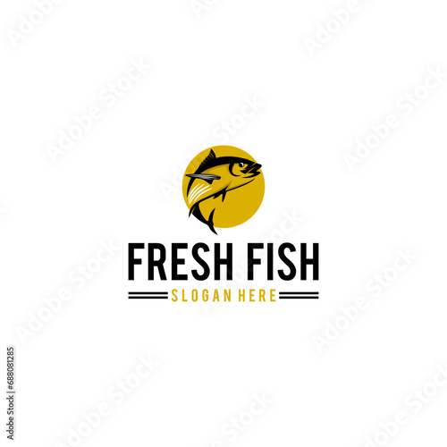 Yellowfin Tuna Outline Fish Fishing Apparel Black White Logo Design