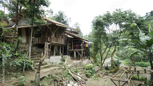 wooden hut buildings standing in the mountains of Bogor, West Java