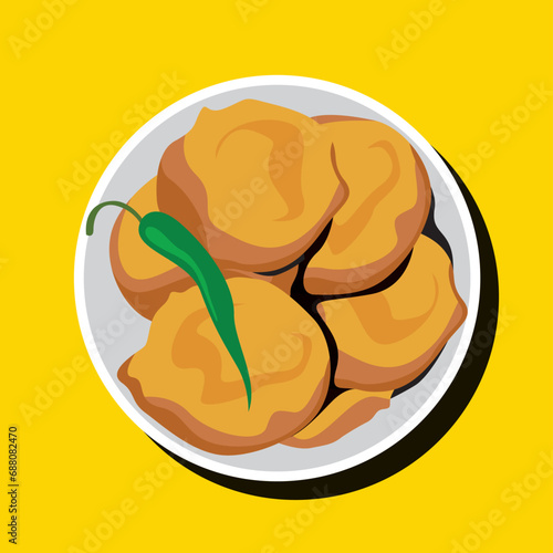 Vegetable Pakora .Potato Pakora snack Vector, illustration, colorful graphic