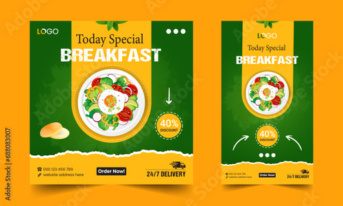 Today's special breakfast social media post & instagram story design, restaurant healthy food social media marketing banner template