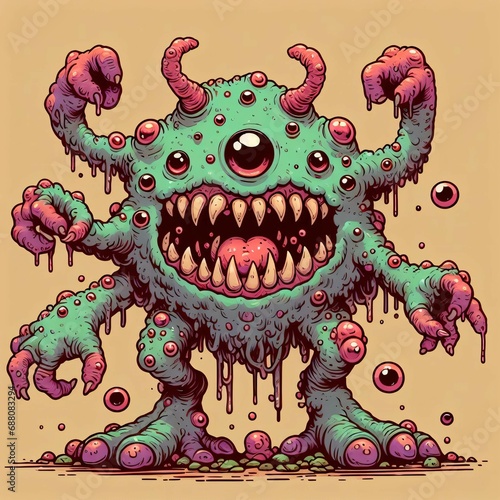 Wallpaper Mural Monster for bestiary. A terrifying creature for a tabletop or computer game. Graphic style, simple background. Torontodigital.ca