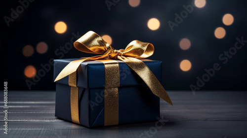 Present gift box tied with ribbon on background, AI Generated