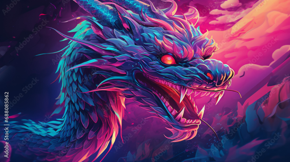 A synthwave dragon chinese new year zodiac background A synthwave dragon chinese new year zodiac background