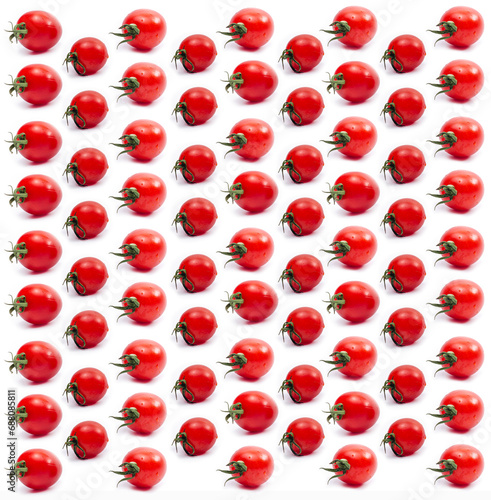Seamless pattern red ripe tomatoes. Tomato isolated on white background. Organic flat lay tomatoes.