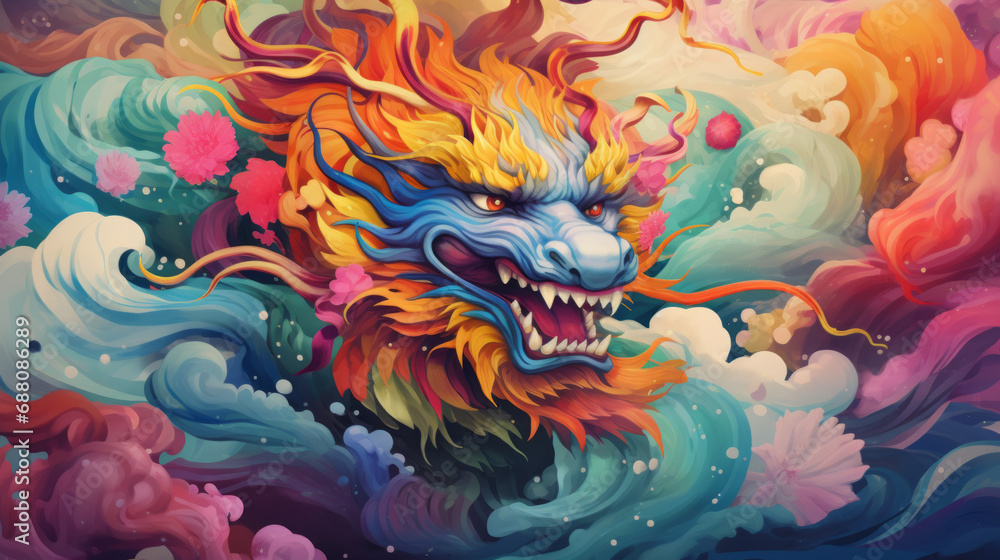 A rainbow color dragon chinese new year zodiac background
