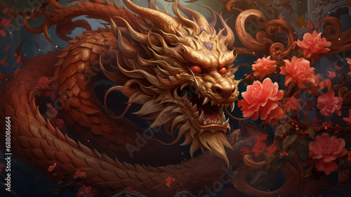 Golden red dragon chinese new year zodiac background