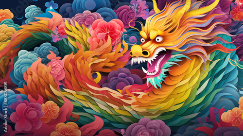 A rainbow color dragon chinese new year zodiac background