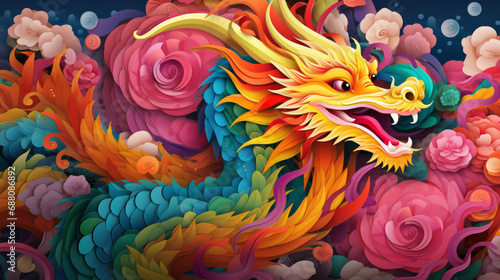 A rainbow color dragon chinese new year zodiac background © Andreas