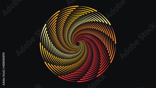 Abstarct spiral vortex style round warm color ring background in dark color. This creative simple minimalist style background can be used as a banner or wallpaper.