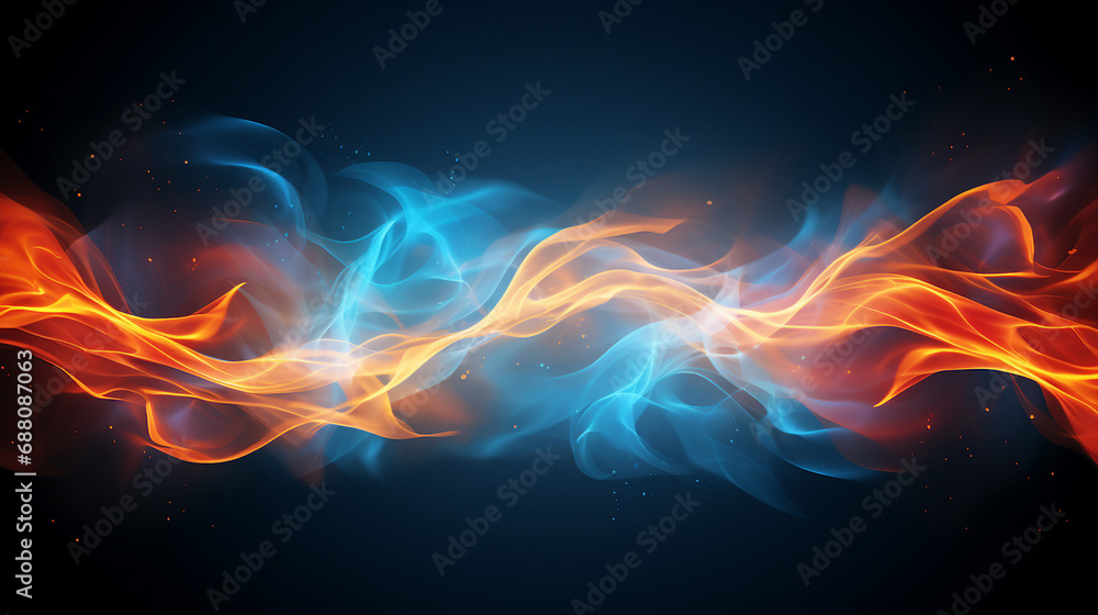 Realistic Blue and Orange Flame with Sparks Isolated - Fiery Heatwave Igniting Dynamic Energy for Vibrant Burning Illustrations and Designs