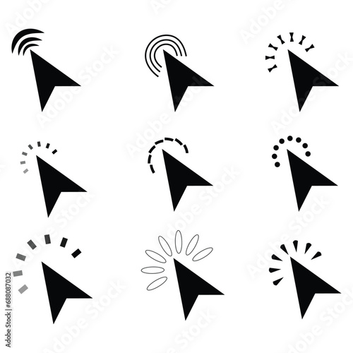 Click icon set. pointer arrow icon. cursor icon vector, Pointer click icon. Clicking cursor, pointing arrow clicks and waiting loading icons. Website arrows cursors tools,  photo