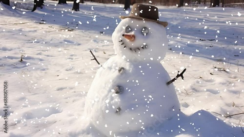 cute selfmade snowman in the snow
 photo