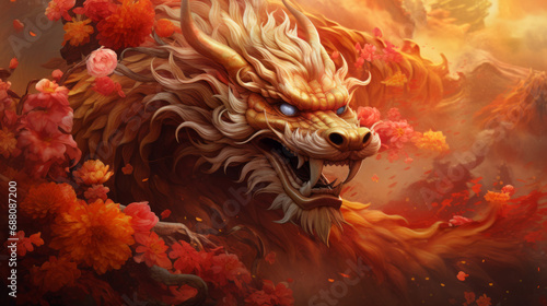 A furios red dragon chinese new year zodiac background 