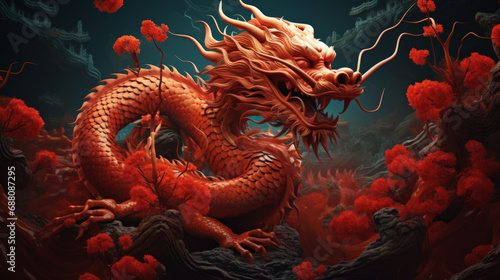 A furios red dragon chinese new year zodiac background 
