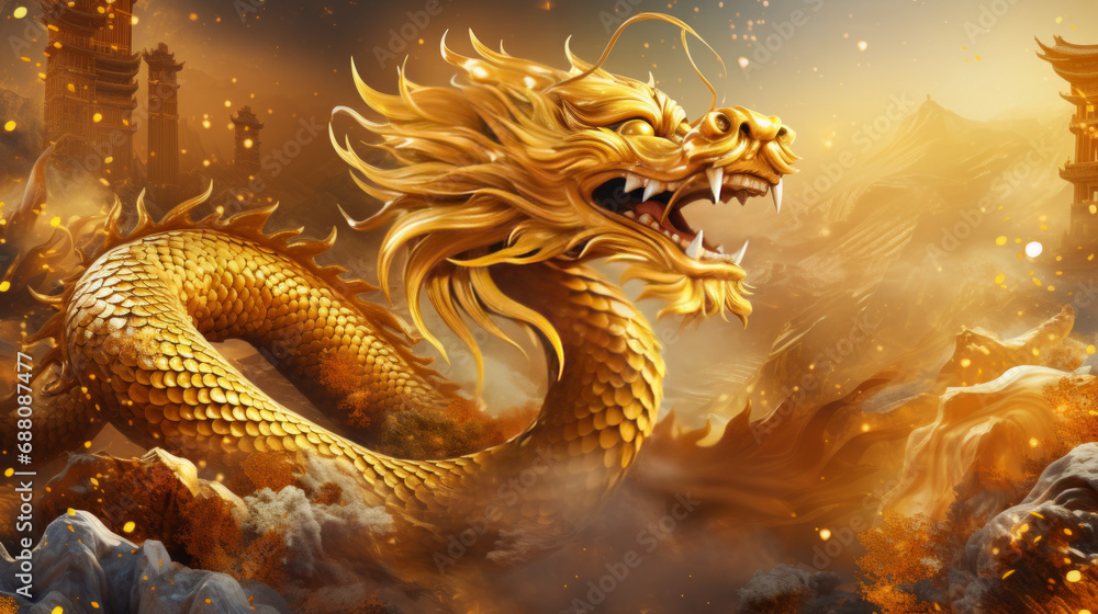 Golden dragon chinese new year zodiac background Golden dragon chinese new year zodiac background