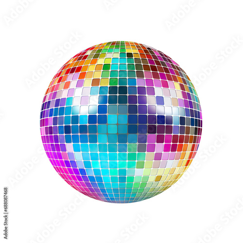 Shiny disco mirror ball reflecting rainbow colors, cut out