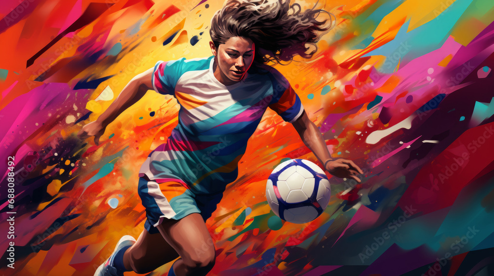 A football player with ball in rainbow colors.