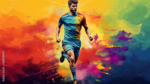 A football player with ball in rainbow colors. © Andreas