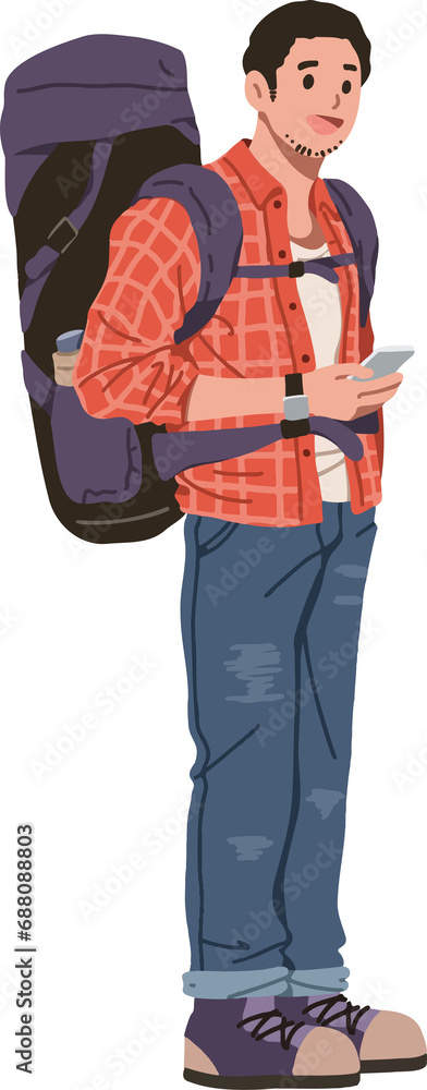 Tourist man travel with backpack illustration Tourist man travel with backpack illustration