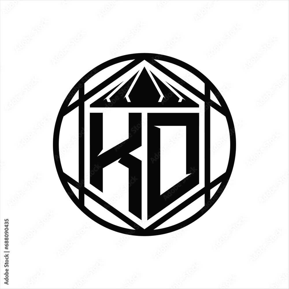 KD Letter Logo monogram hexagon slice crown sharp shield shape isolated circle abstract style design KD Letter Logo monogram hexagon slice crown sharp shield shape isolated circle abstract style design