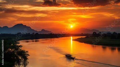 Sunset over the mekong river in southeastasia photo