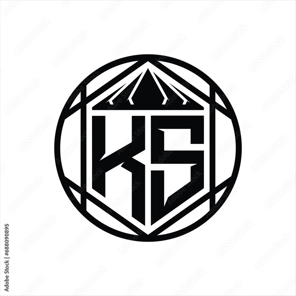 KS Letter Logo monogram hexagon slice crown sharp shield shape isolated circle abstract style design KS Letter Logo monogram hexagon slice crown sharp shield shape isolated circle abstract style design