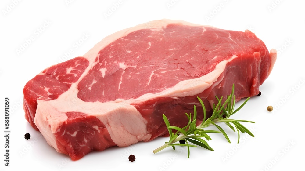 Fresh Raw Meat Steak Isolated on White, Background, Uncooked, Butcher, Culinary