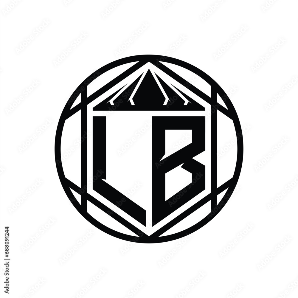 LB Letter Logo monogram hexagon slice crown sharp shield shape isolated circle abstract style design LB Letter Logo monogram hexagon slice crown sharp shield shape isolated circle abstract style design
