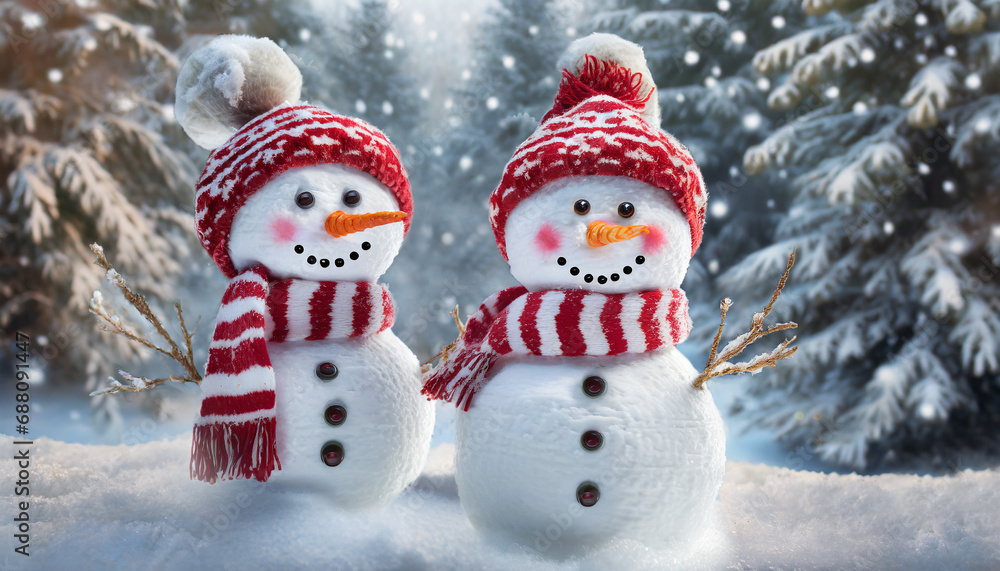 Fototapeta premium Snowmen in the forest