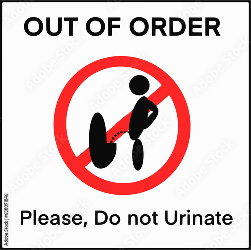 Urinal out of order, Please do not urinate sign, Illustration vector