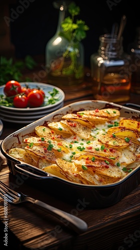 Potato gratin - graten, scalloped in baking dish