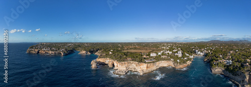 Cala Santanyi coast in Majorca panorama aerial view