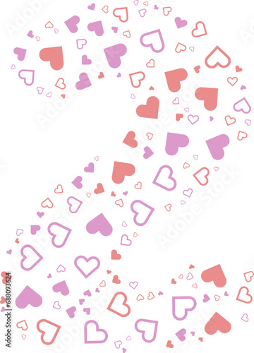 Number 2 alphabet heart Valentine love pink letter.