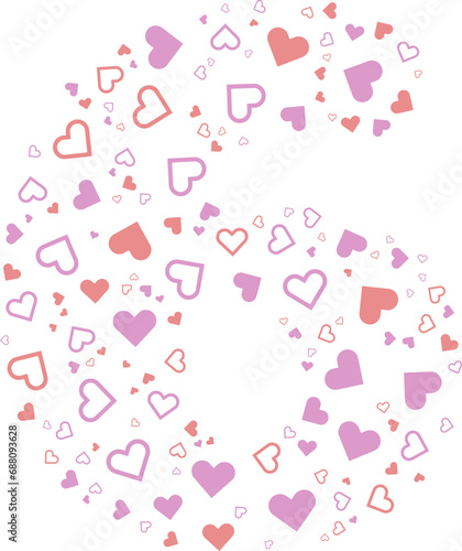 Number 6 alphabet heart Valentine love pink letter.