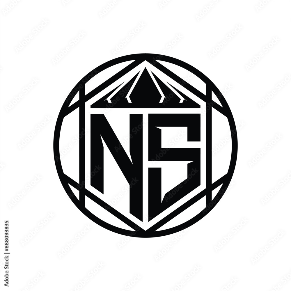 NS Letter Logo monogram hexagon slice crown sharp shield shape isolated circle abstract style design NS Letter Logo monogram hexagon slice crown sharp shield shape isolated circle abstract style design