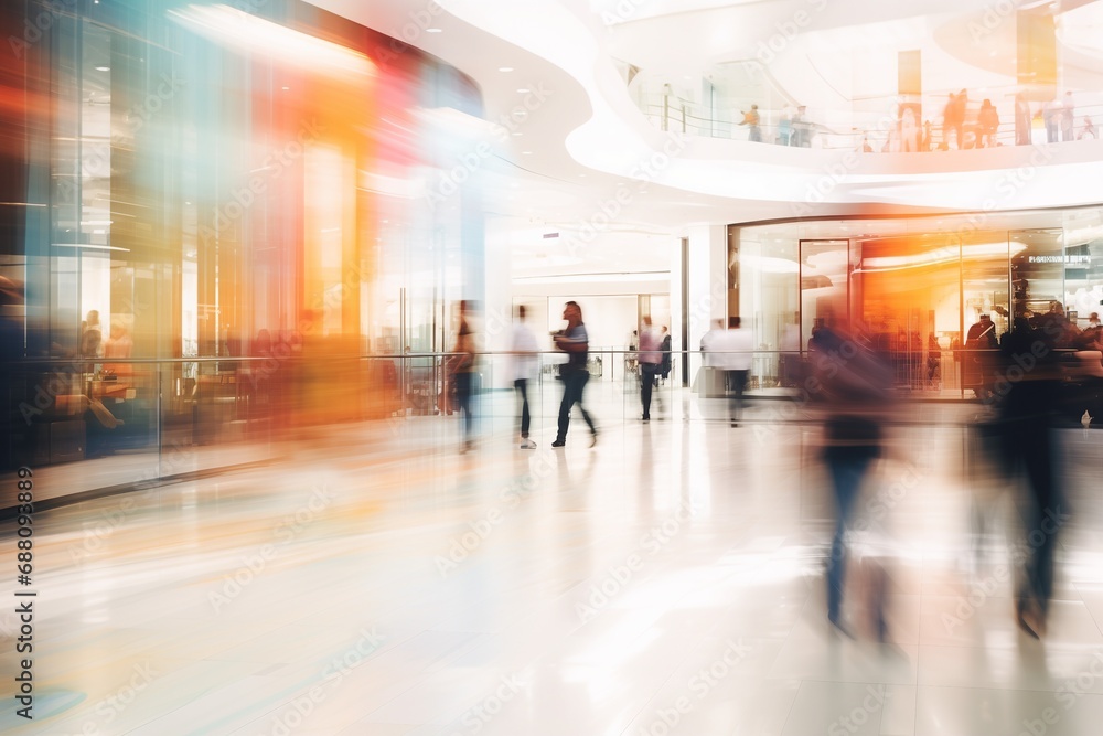Abstract Blur: Crowded Shopping Mall Scene