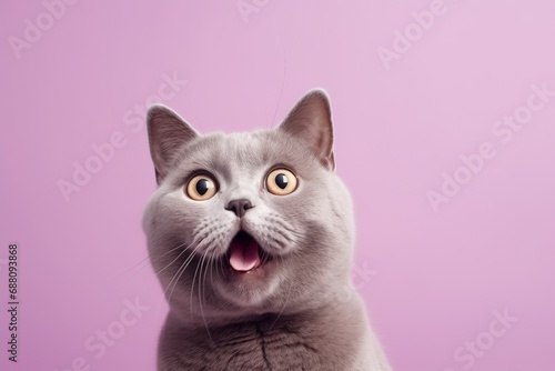 Lilac British Cat with an Opened Mouth