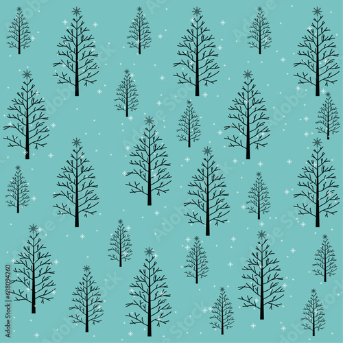 Hand draw Christmas tree and snow vector pattern  winter trees and Chistmas trees with snow on isolated blue background concepts vector