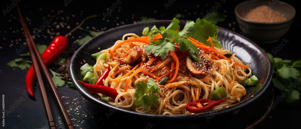 A tempting bowl of spicy ramen noodles, filled with aromatic ingredients, guaranteed to satisfy cravings. A tempting bowl of spicy ramen noodles, filled with aromatic ingredients, guaranteed to satisfy cravings.