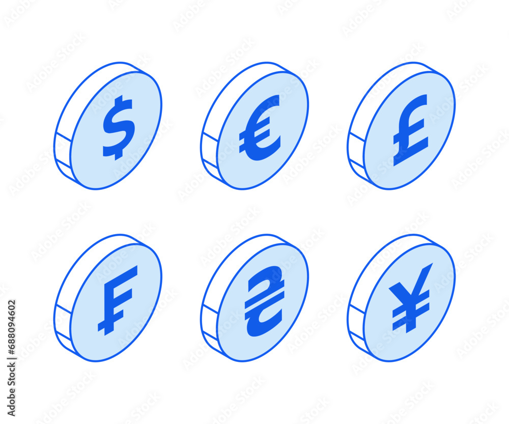 Isometric round shape icons in outline. Modern flat vector Illustration. Dollar, Euro, Great Britain pound, Frank,Ukrainian Hryvnia, Japanese Yen currencies symbol. Social media marketing icons. Isometric round shape icons in outline. Modern flat vector Illustration. Dollar, Euro, Great Britain pound, Frank,Ukrainian Hryvnia, Japanese Yen currencies symbol. Social media marketing icons.