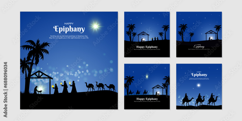Vector illustration of Happy Epiphany social media feed set template